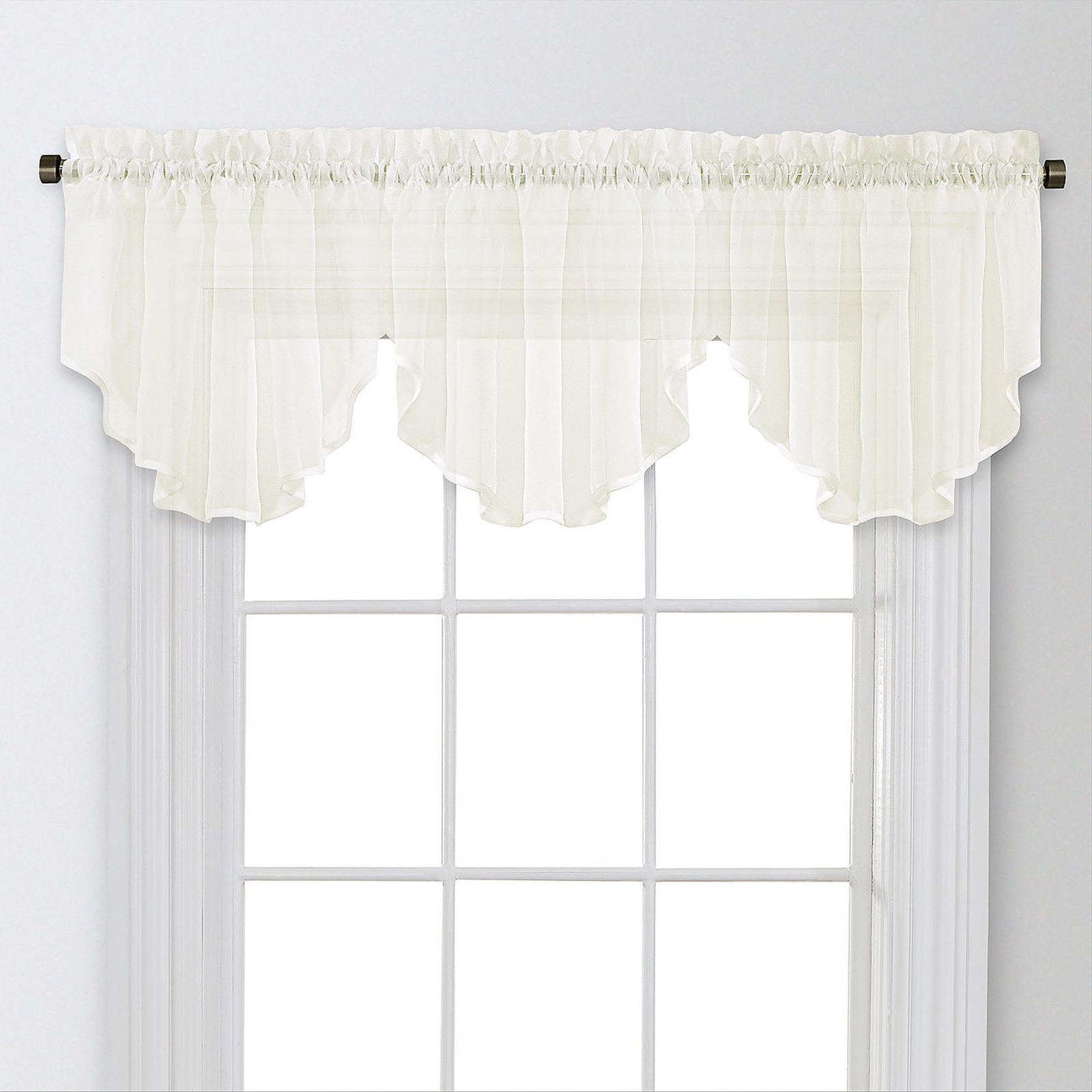 Regal Home Voile Solid Rod Pocket Ascot Valance Ivory White 54″ x 20″