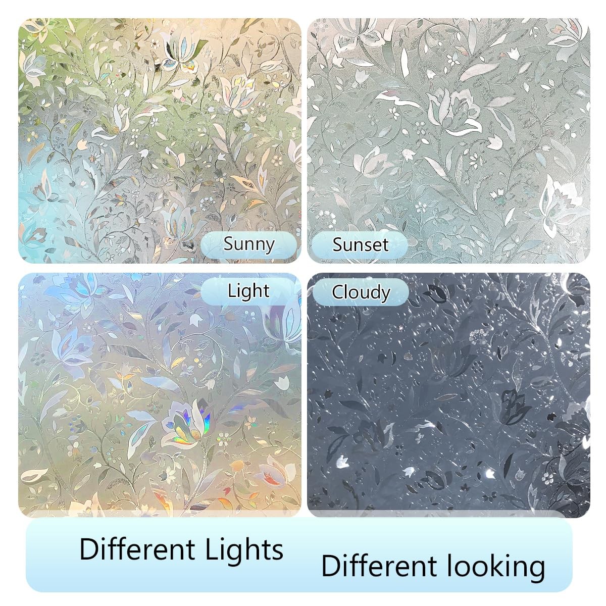 HIDBEA Window Privacy Film, 3D Stained Glass 17.3 Inch x 6.5 Feet, Foliage