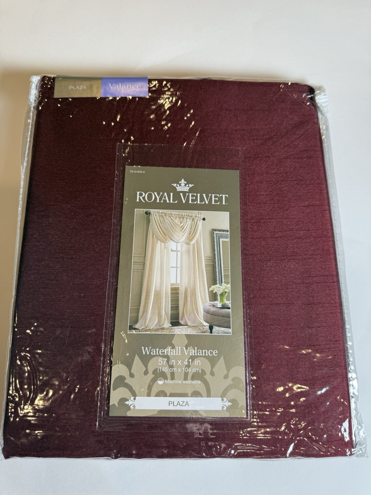Royal Velvet Plaza Waterfall Valance 57×41 JCP Rich Burgundy Beaded Fringe NIP