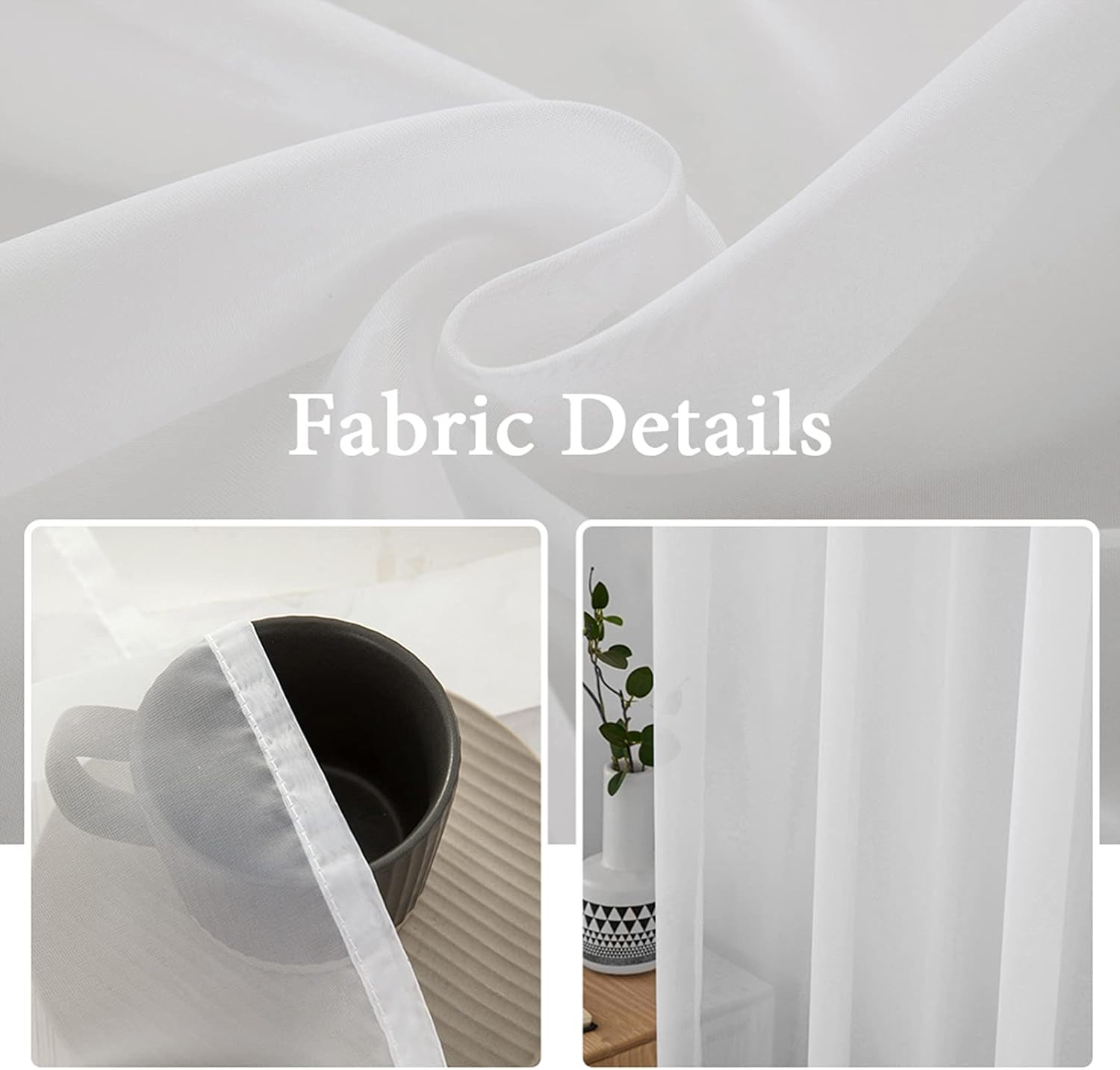 Short White Sheer Curtains 45 Inches Long, Light Filtering Voile Drapes with Rod