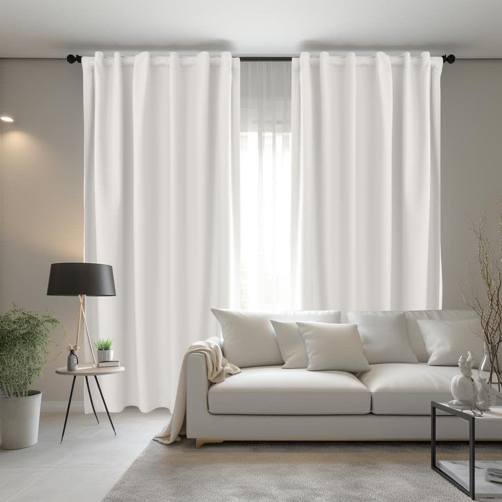 White Curtain Window Panel Drapes – Set of 2 – Thick Cotton Duck F