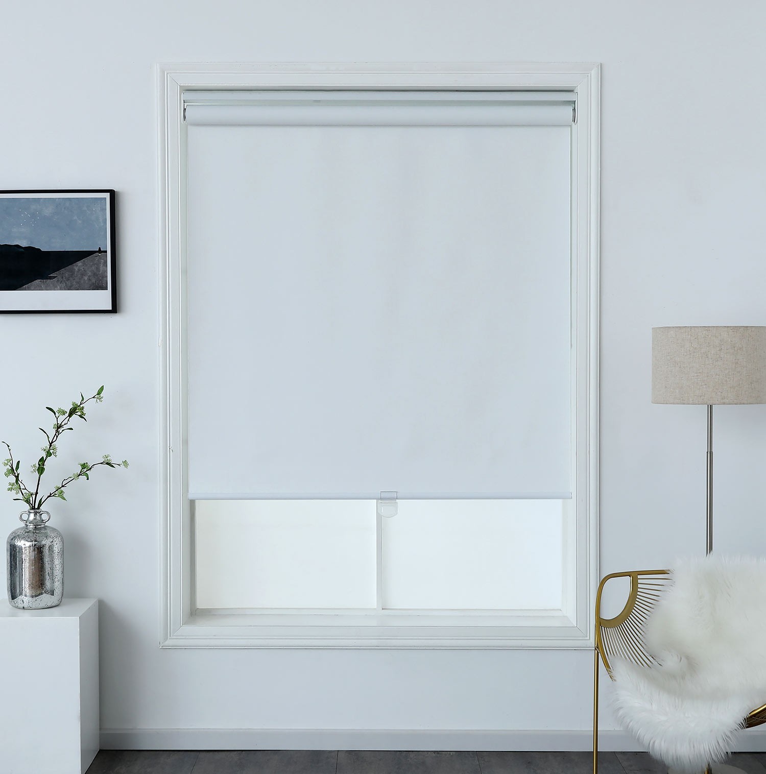 Cordless Roller Shade – Blackout Blinds with Woven Grid Texture for Window