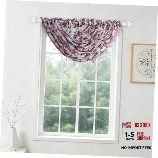 Valance Curtain Organza Sheer Window Toppers 40″W x 17″L (Pack of 1) Purple