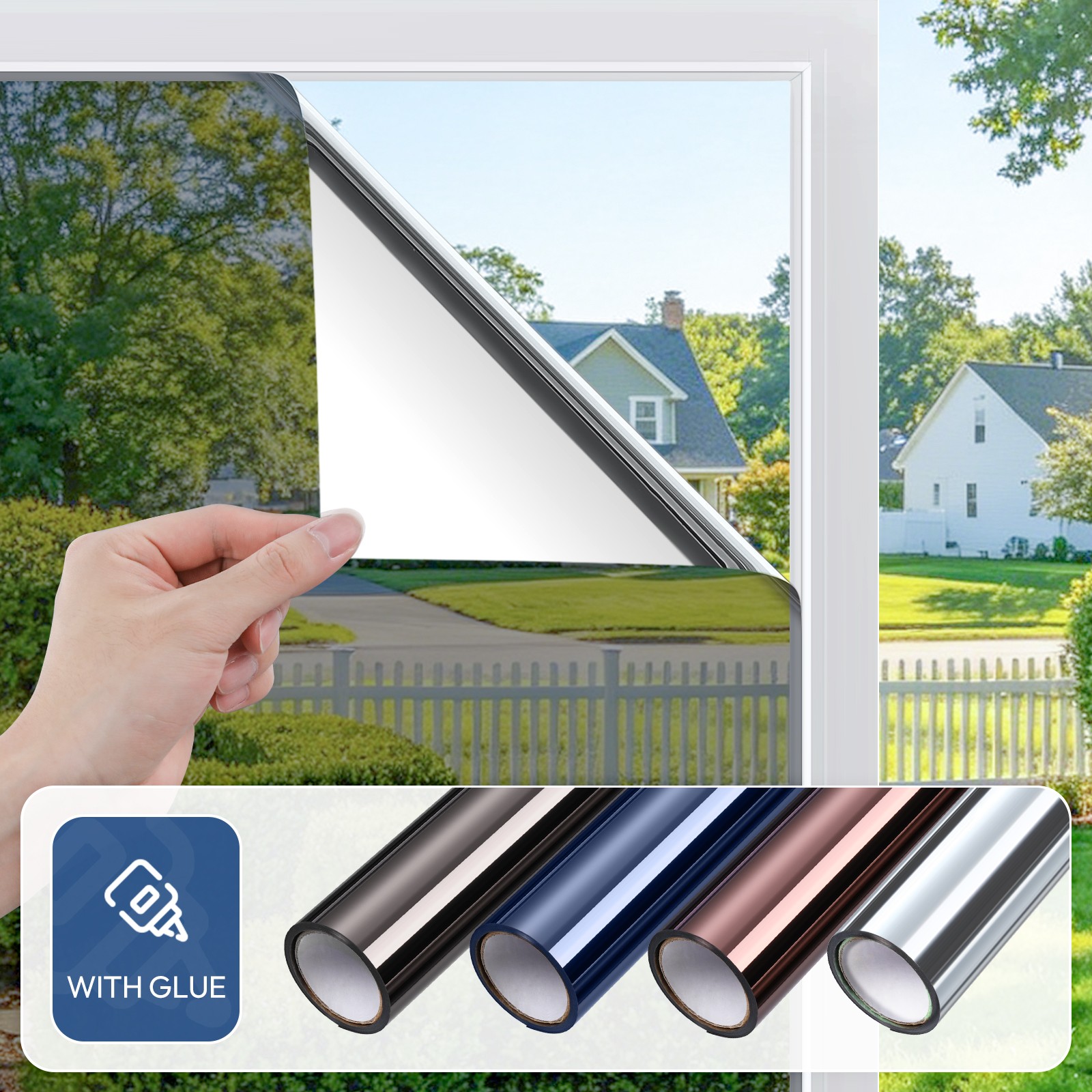Pigo One Way Mirror Window Film with Glue Tint Reflective Anti UV Glass Stick