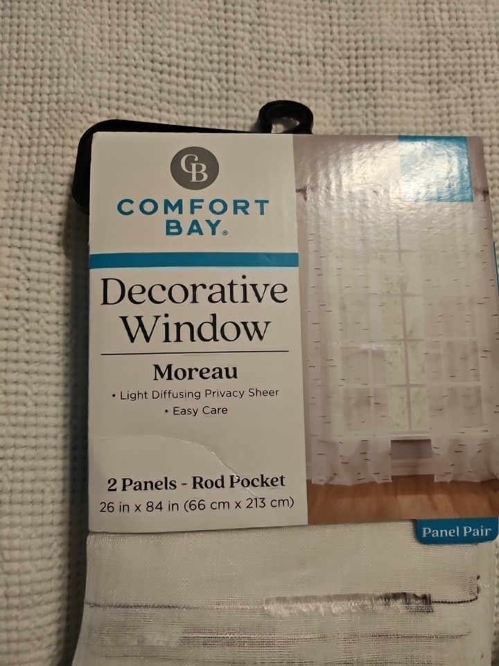 2 SETS COMFORT BAY SHEER CURTAINS “MOREAU” 4 PANELS Total ROD POCKET 26X84 NEW