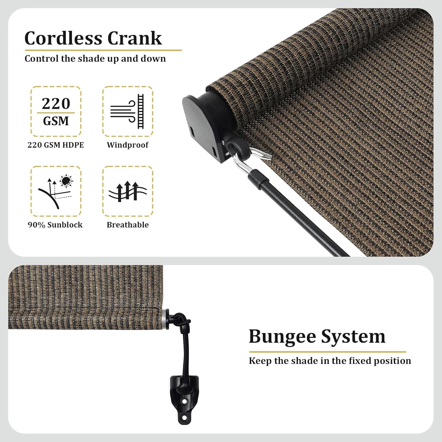 Outdoor Roller Shades with Splicing Design, 8′ W x 8′ H Cordless Patio Roll U…