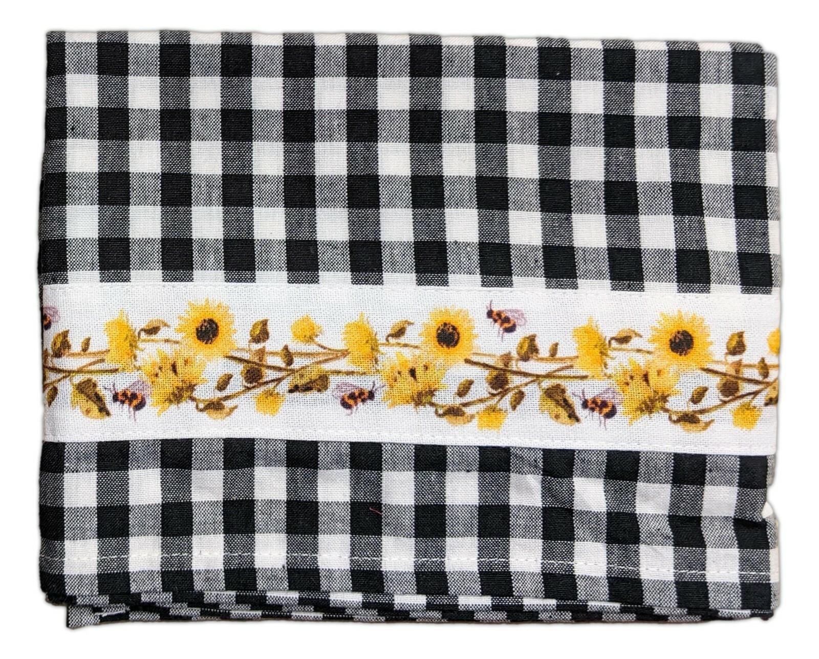 FLOWERS ‘N’ BEES Black Check Window Valance 72″ x 14″, by The Country House
