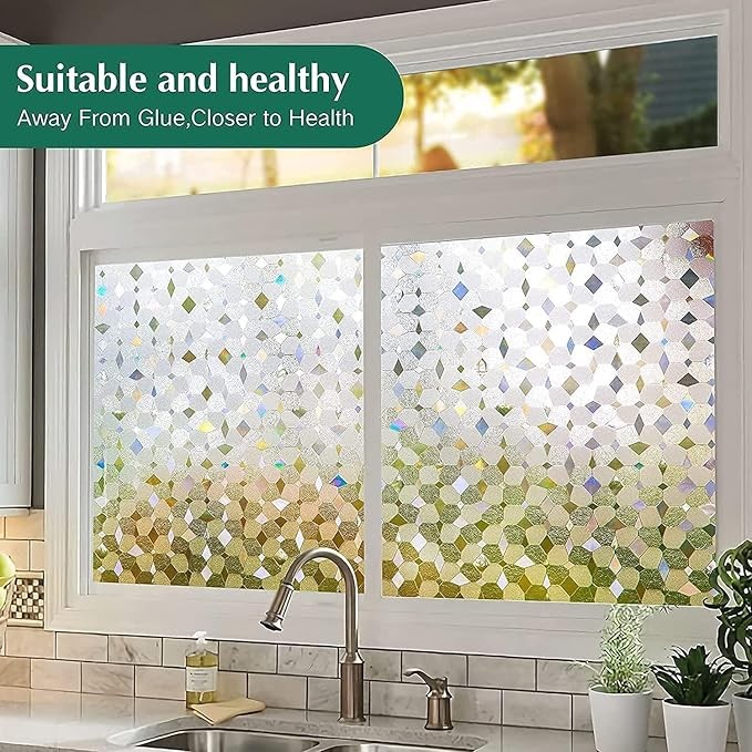 Window Privacy Film Non Adhesive Static Cling Sun Blocking UV Window Covering