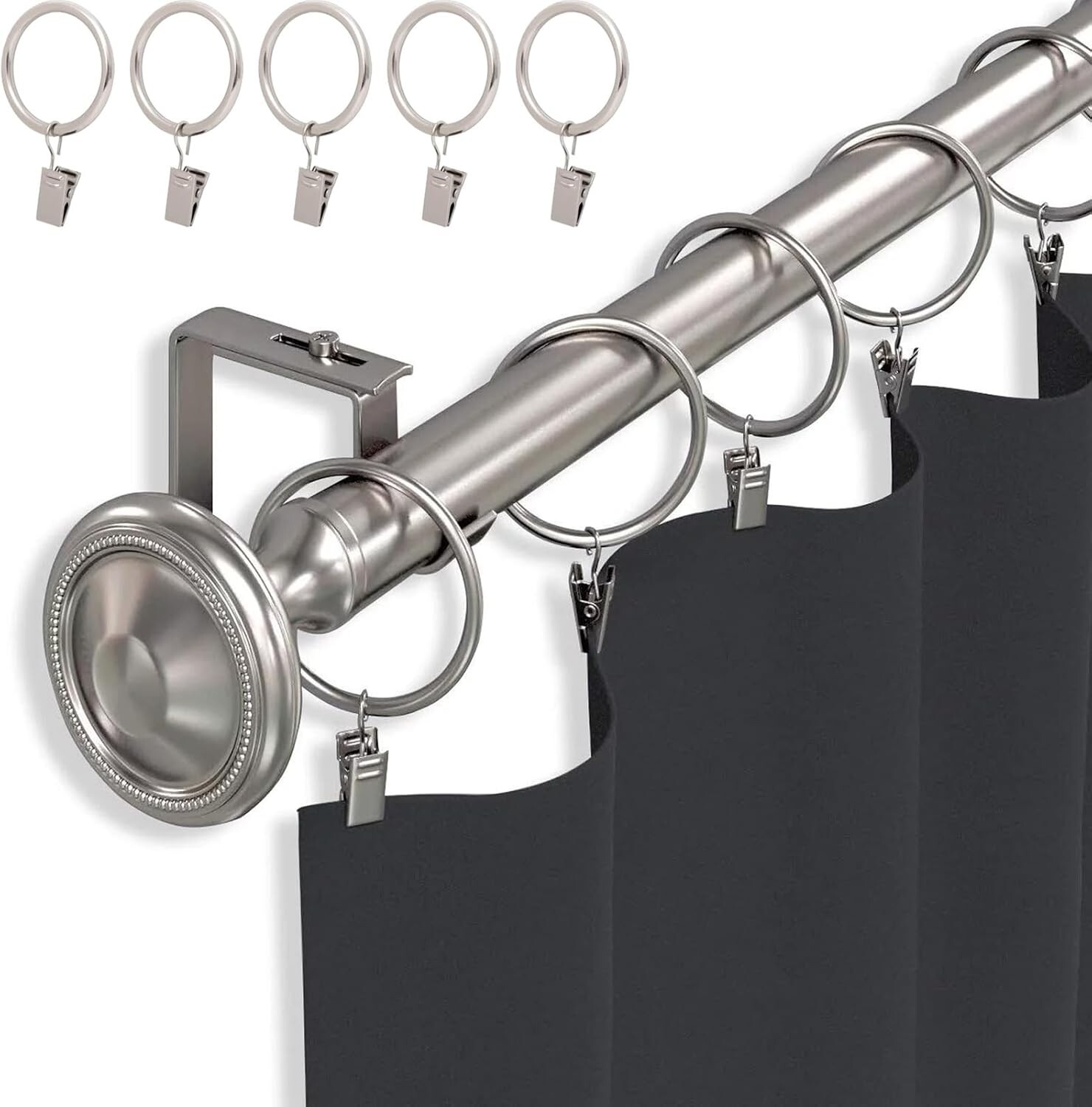 44 PCS Matte Silver 1 in Curtain Rings with Metal Clips For Hanging Curtain