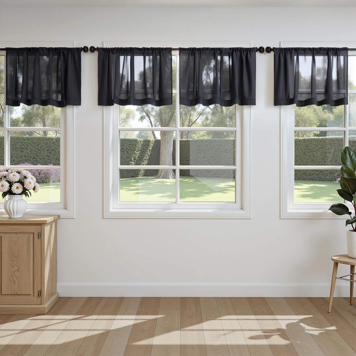 Navy Blue Sheer Curtains 84 Inches Long, 4 Panels Set, Light Filtering Rod Pocke