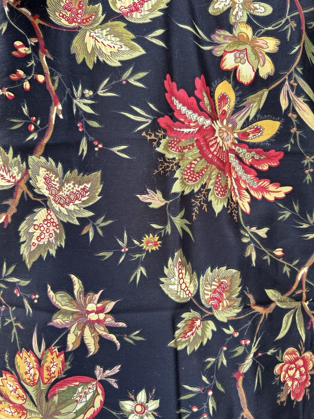 Waverly “Felicite Noir” Floral Jacobean Sateen Curtain 2 Panels Pair 84×48″ EXC!
