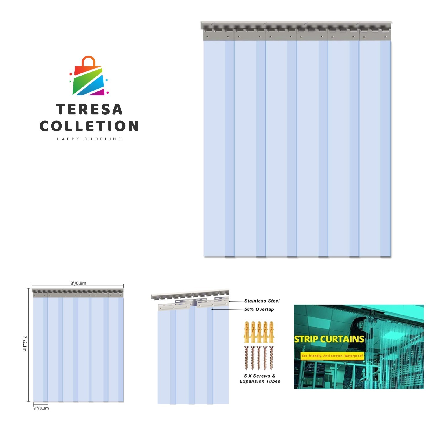 6PCS Strip Door Curtain, 84″ Height X 36″ Width, 0.08 Inch Thickness Standard…