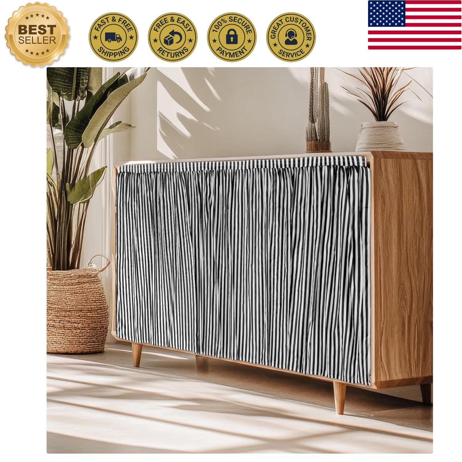 Contemporary Privacy Solution: 51×28 Striped Cabinet Curtains – Machine Washable