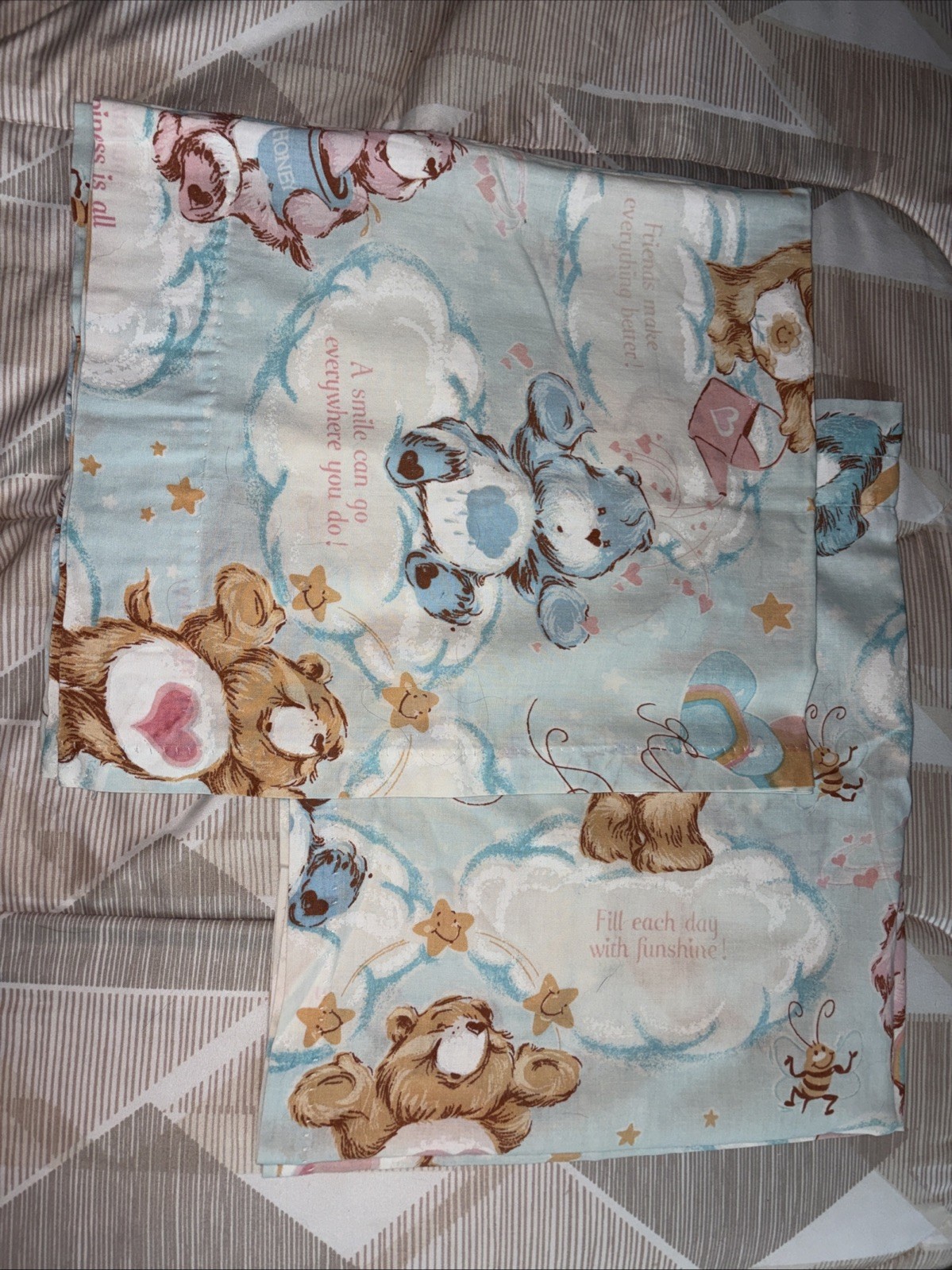 Vintage Care Bear Curtains Blue Tenderheart, Grumpy, Friend, Cheer 29×33.5”