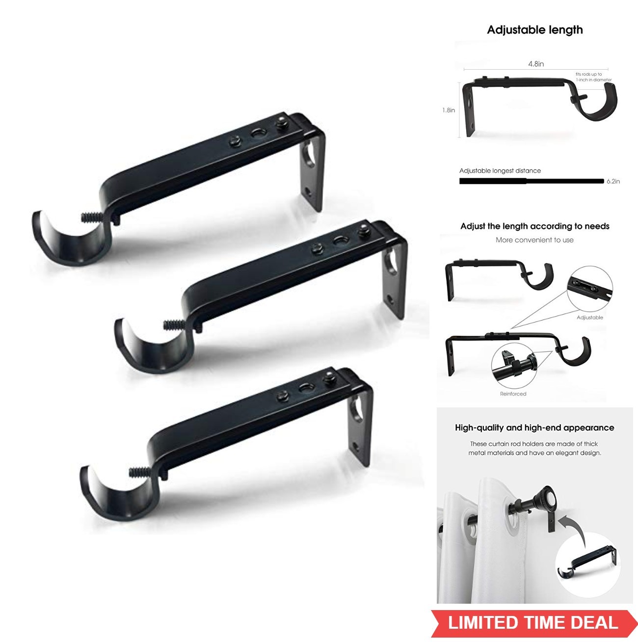 IHRDNNR Curtain Rod Holders Heavy Duty Adjustable Rod Brackets for 7/8 or 1 Inch
