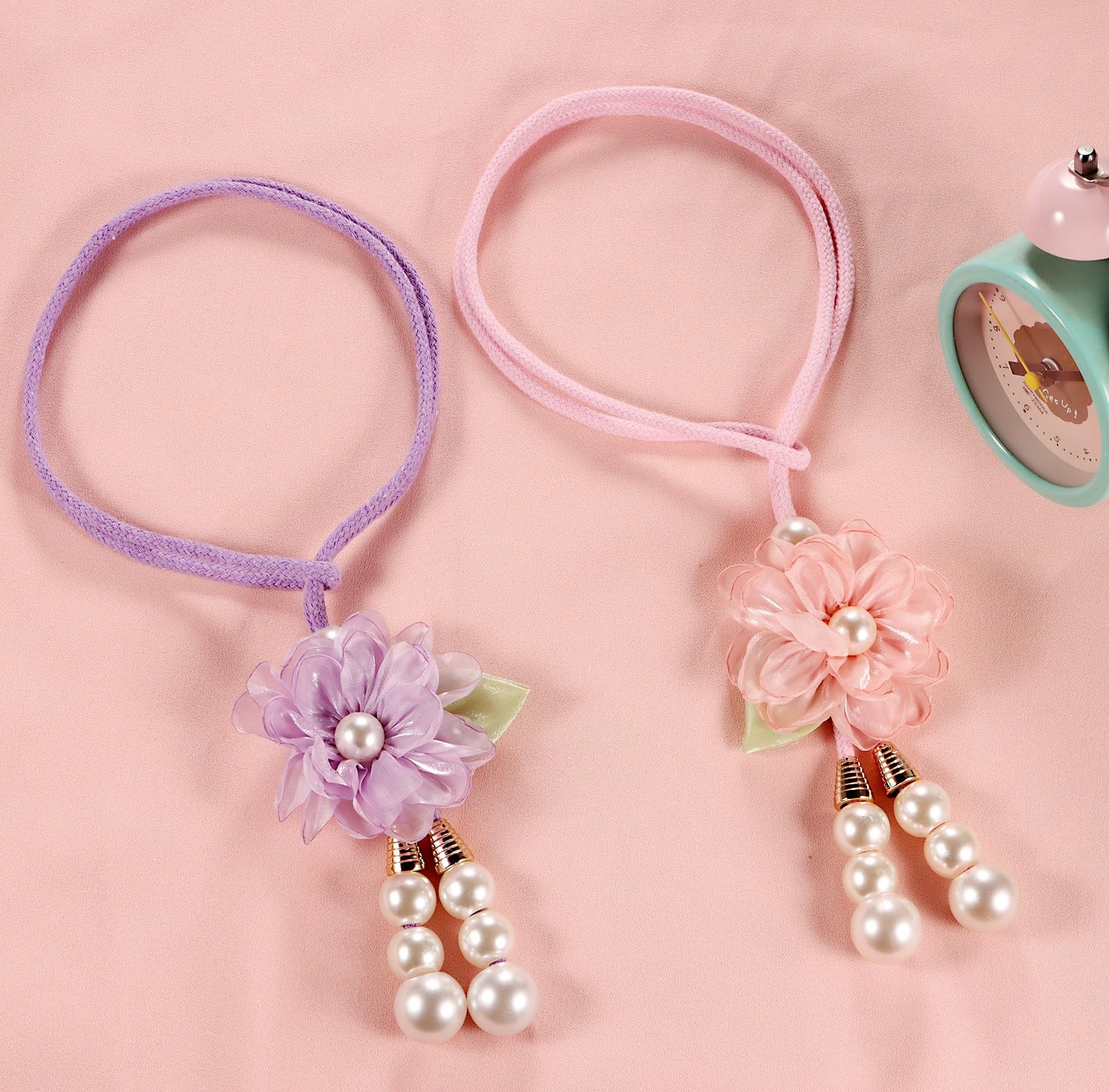 Adjustable Curtain Tiebacks， 4-Pack Hand-Woven Rope with Silk Flower & Pearl，…