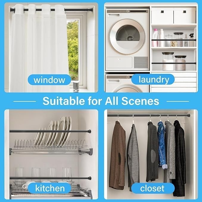 Rust-Resistant Spring Loaded Tension Curtain Rod 23-46in with Wall Protection