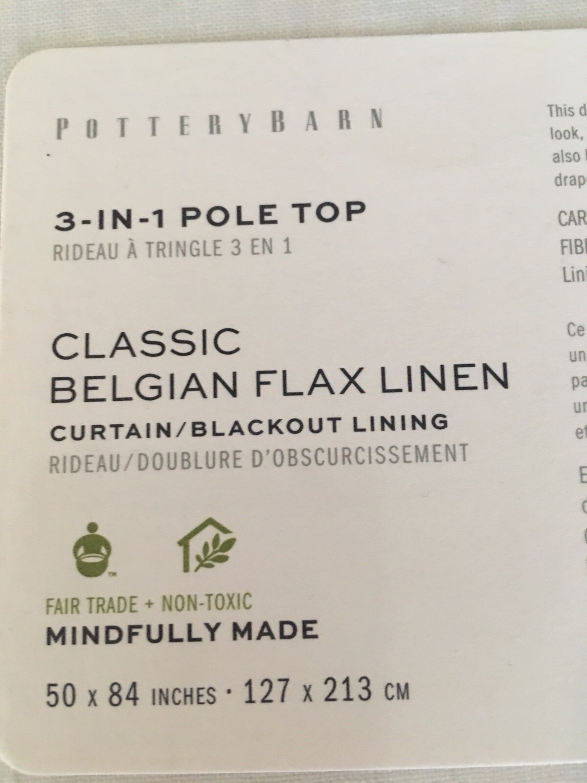 Set/2 Pottery Barn 84” Classic Belgian Flax Linen 3 In 1 Pole Top Drapes White
