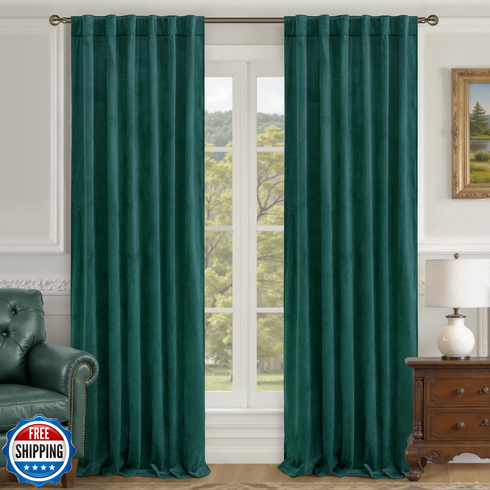 LAMIT Teal Velvet Curtains 102 Inch Length, Thermal Room Darkening Drapes for