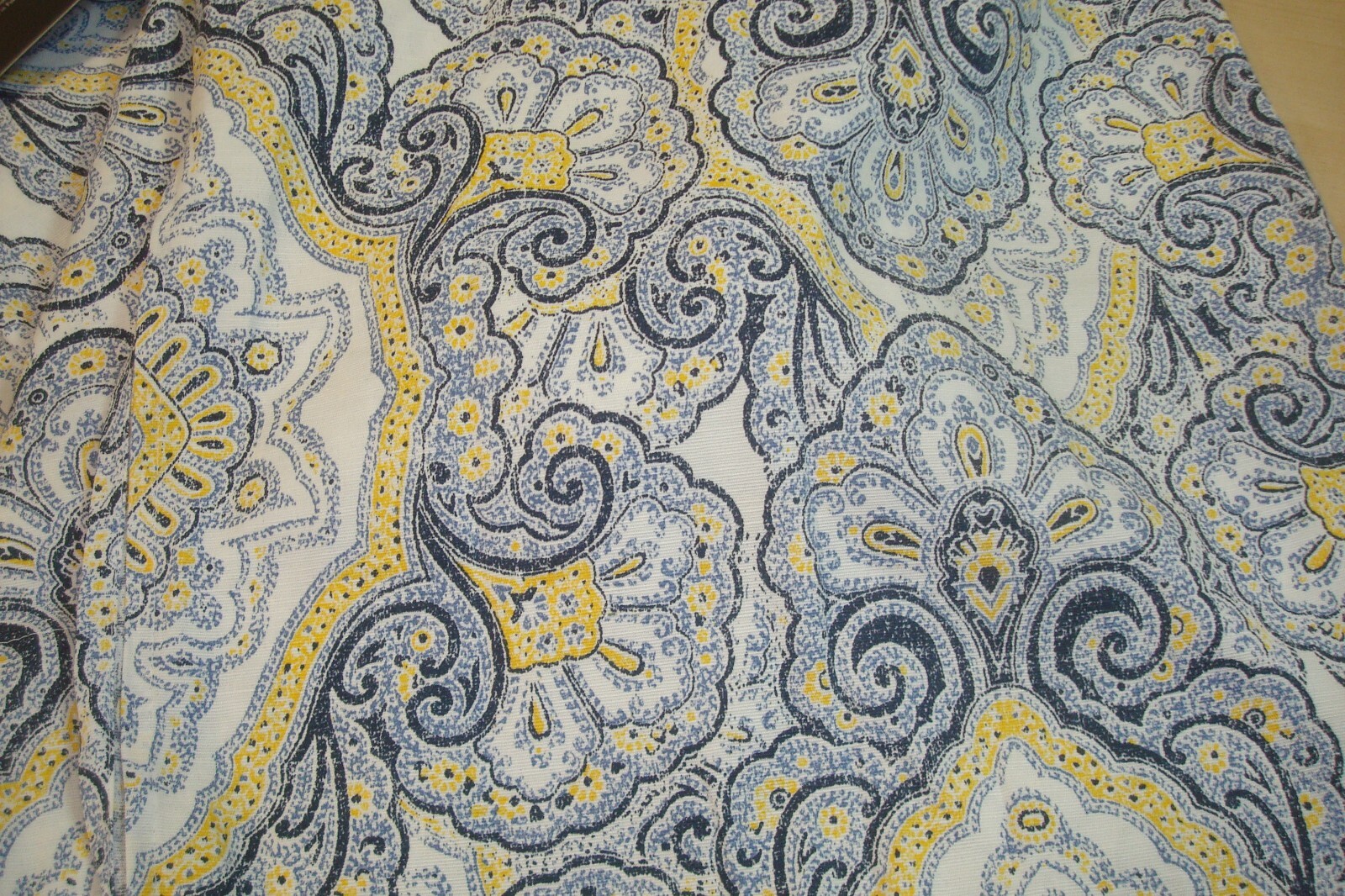 NWT 2 pc Tahari Window Panel Curtains Rod Pocket Paisley Blue Yellow 37″x 84″ lg