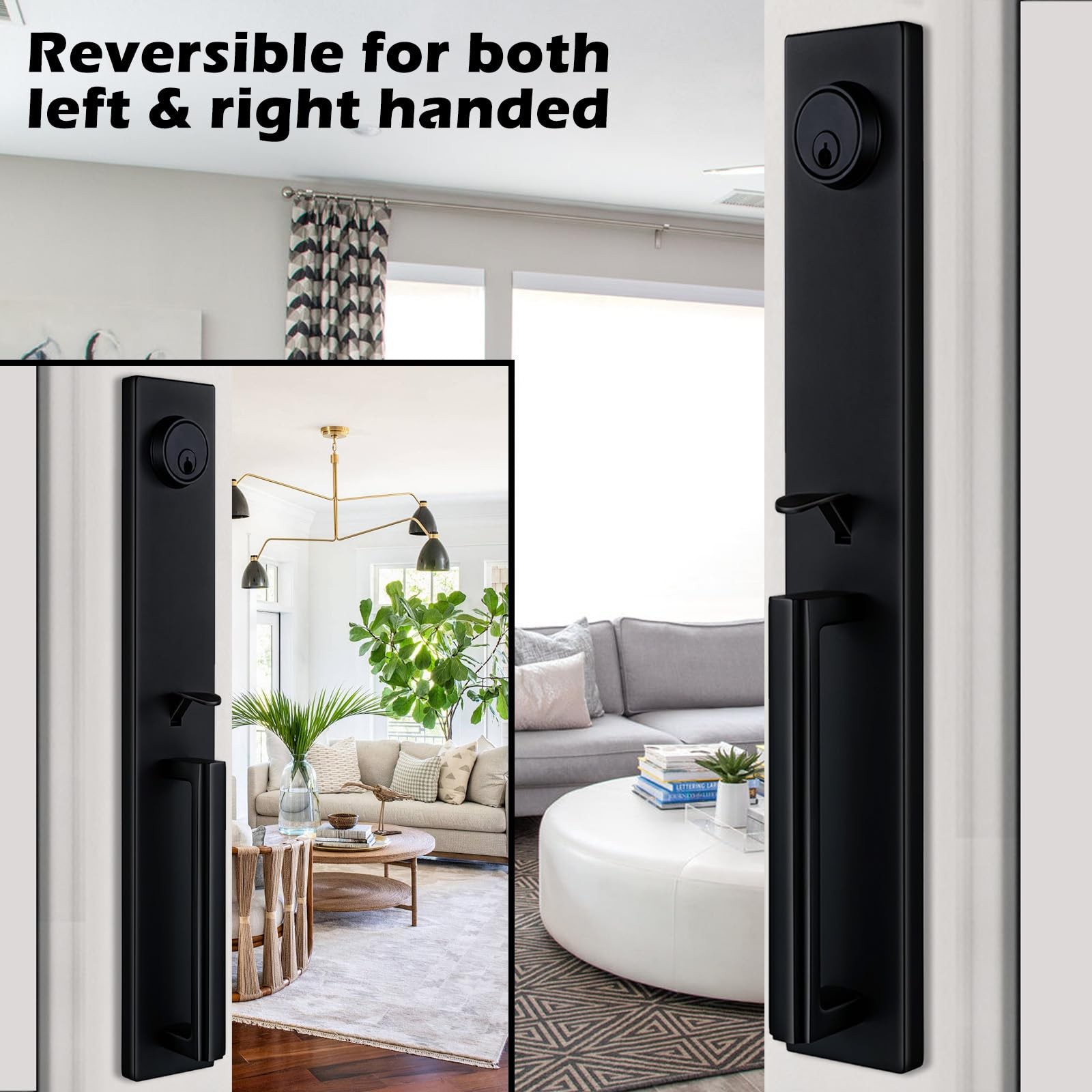 Tmc Double Door Handlset For Front Door In Matte Black Keyed Entry Handle And