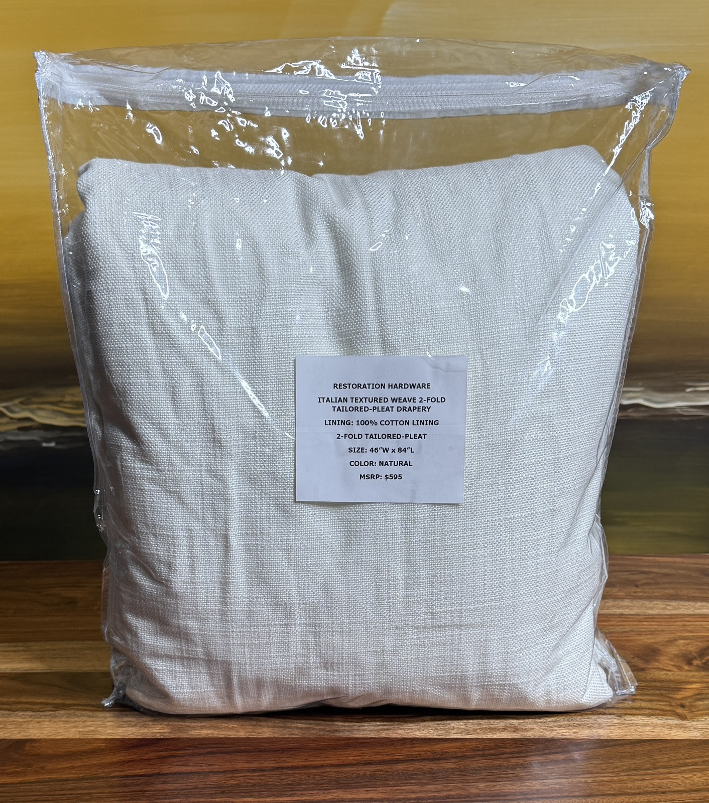Restoration Hardware Italian Textured Weave Drape 2-Fold Pleat 46 x 84 Natural