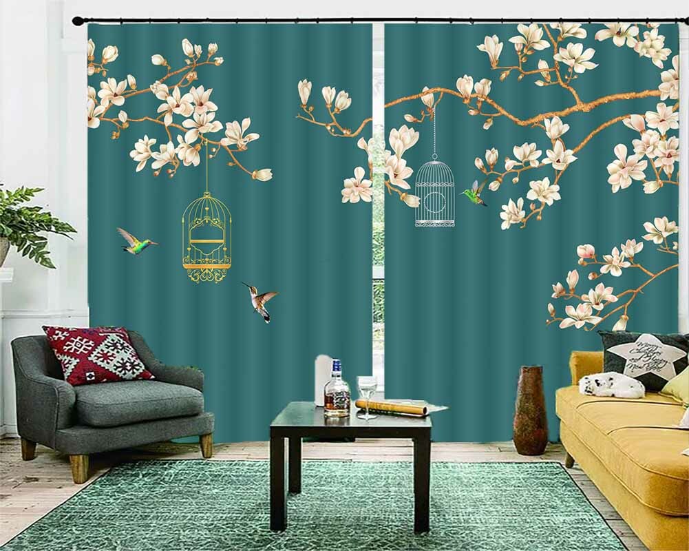 Bird Cage Many Branches 3D Curtain Blockout Photo Printing Curtains Drape Fabric