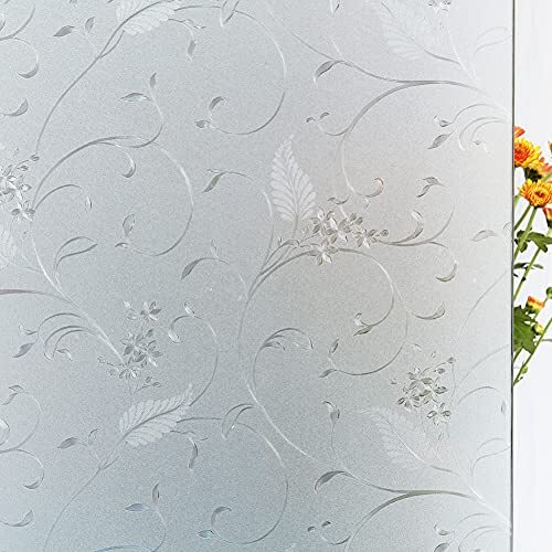 Privacy Window Film Etched Flowers Static Cling 17.5”x78.7” Flower Pure