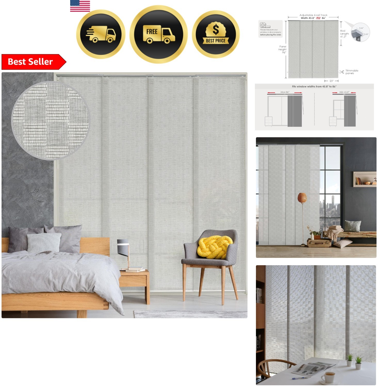 Adjustable Sliding Panel Track Blinds Room Divider Window Door Decor
