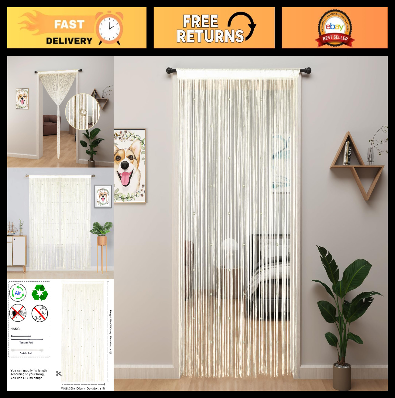Beaded Doorway Curtain – Crystal Beads for Interior Decoration & Room Dividers (