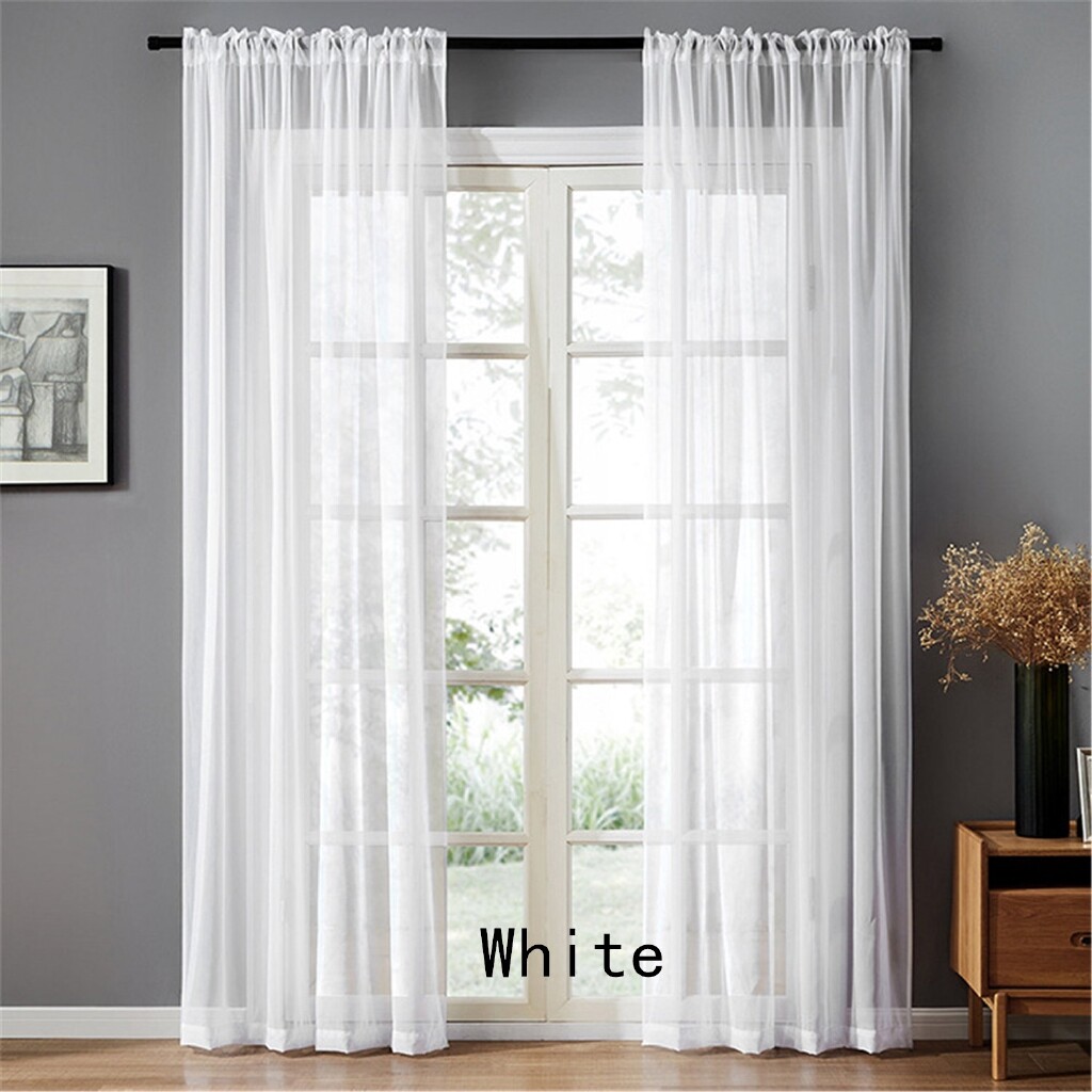 2Panels Basic Rod Pocket Sheer Voile Curtain, Sunlight Filtering Protect Privacy