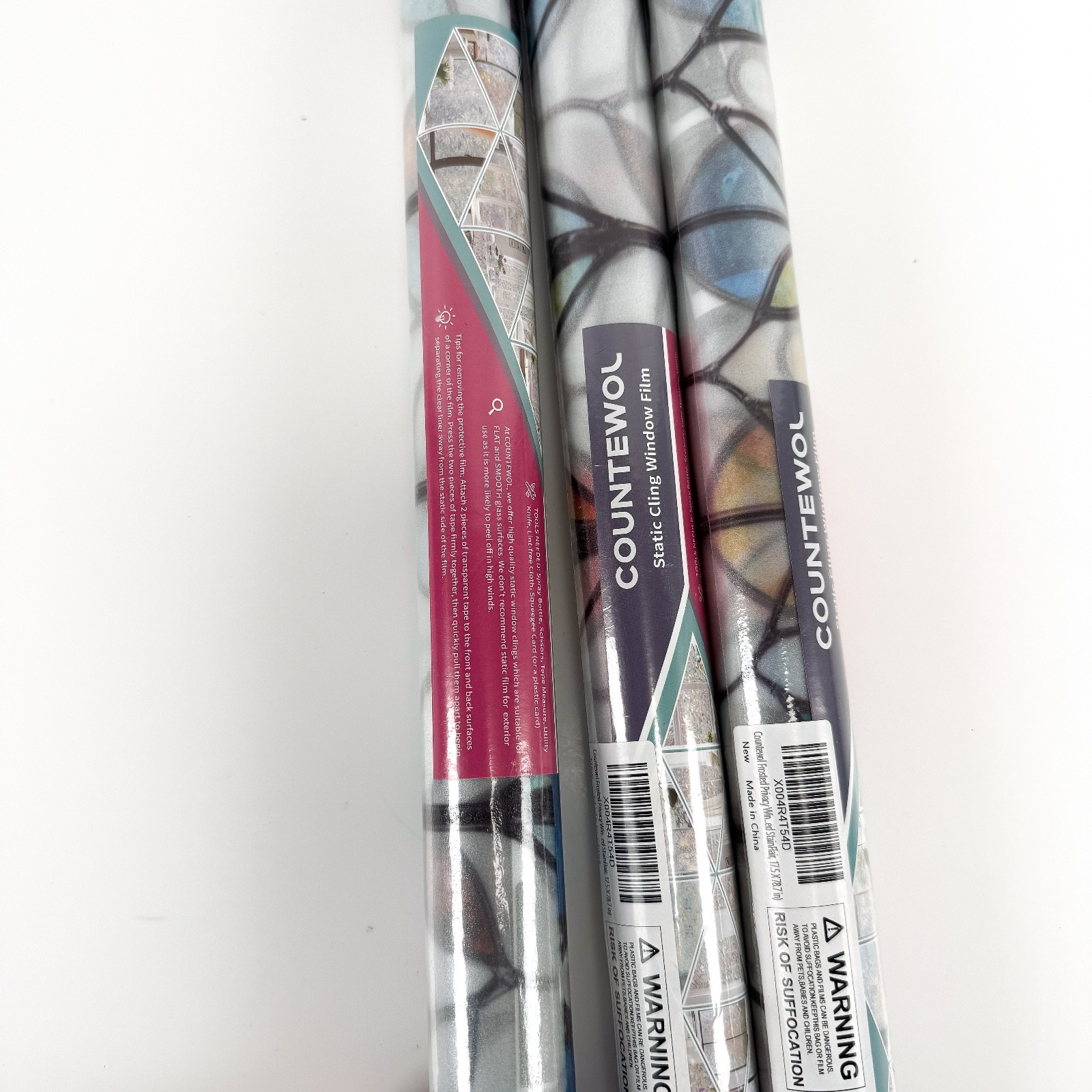 3 Rolls Countewol Static Cling Window Film Floral Lot NEW