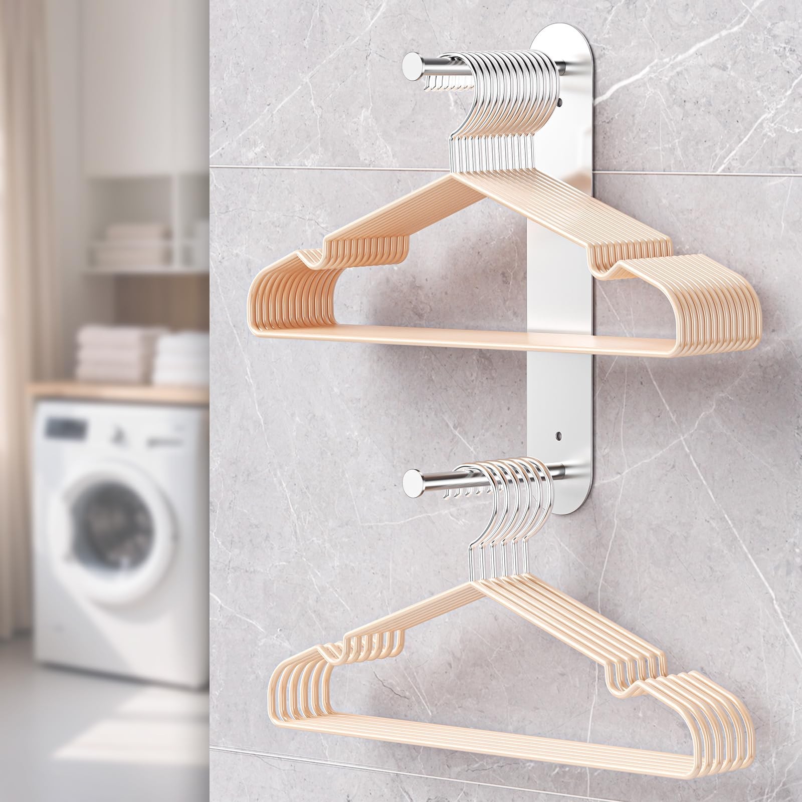 Hanger Holder for Laundry Room, Wall Mounted Clothes Hanger Organizer Stacker…