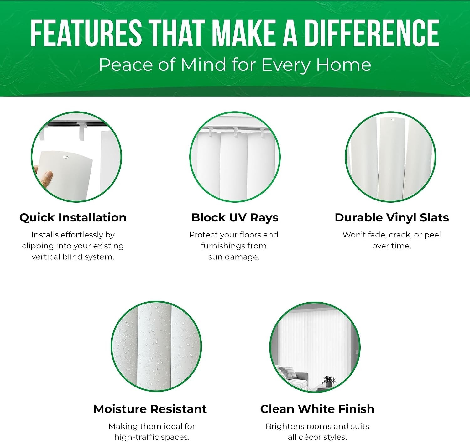 Vertical Blinds Replacement Slats, White Heavy Duty PVC Vinyl Smooth Curved