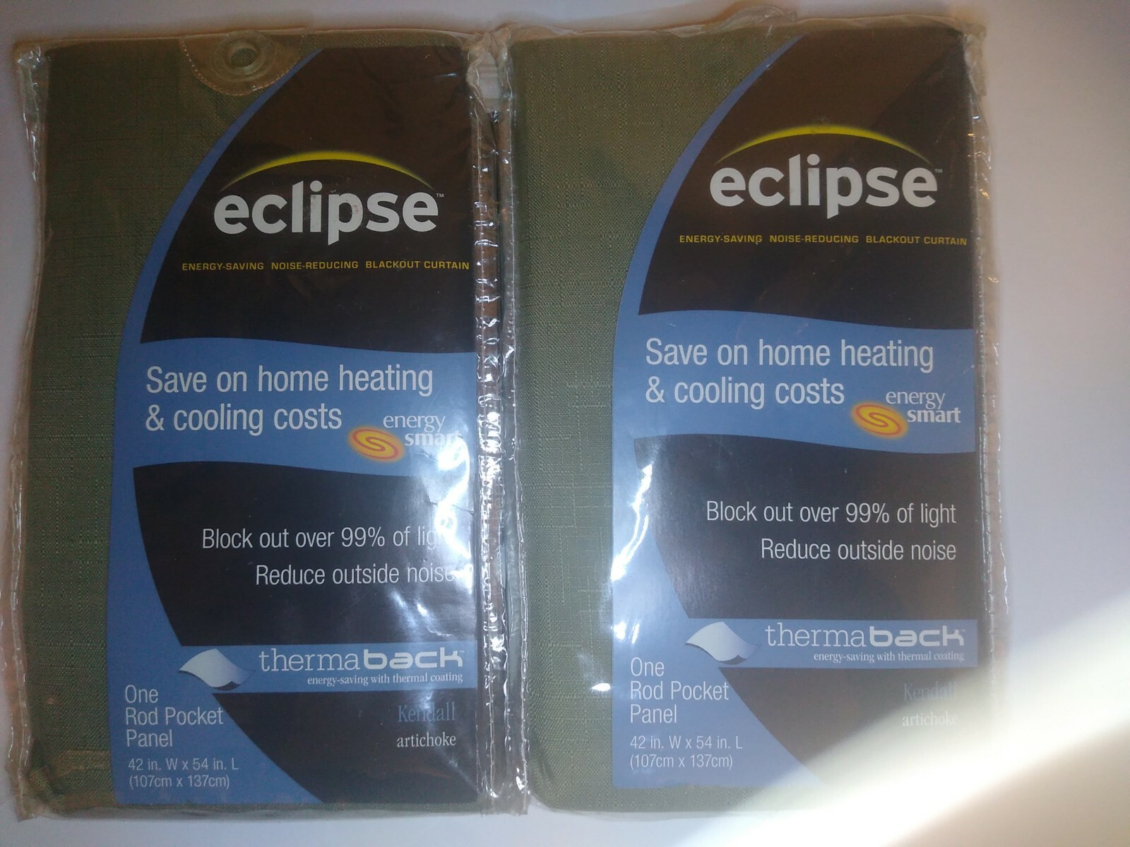 Esclipse therma back bedroom curtain blackout set 42in W x 54in L each artichoke