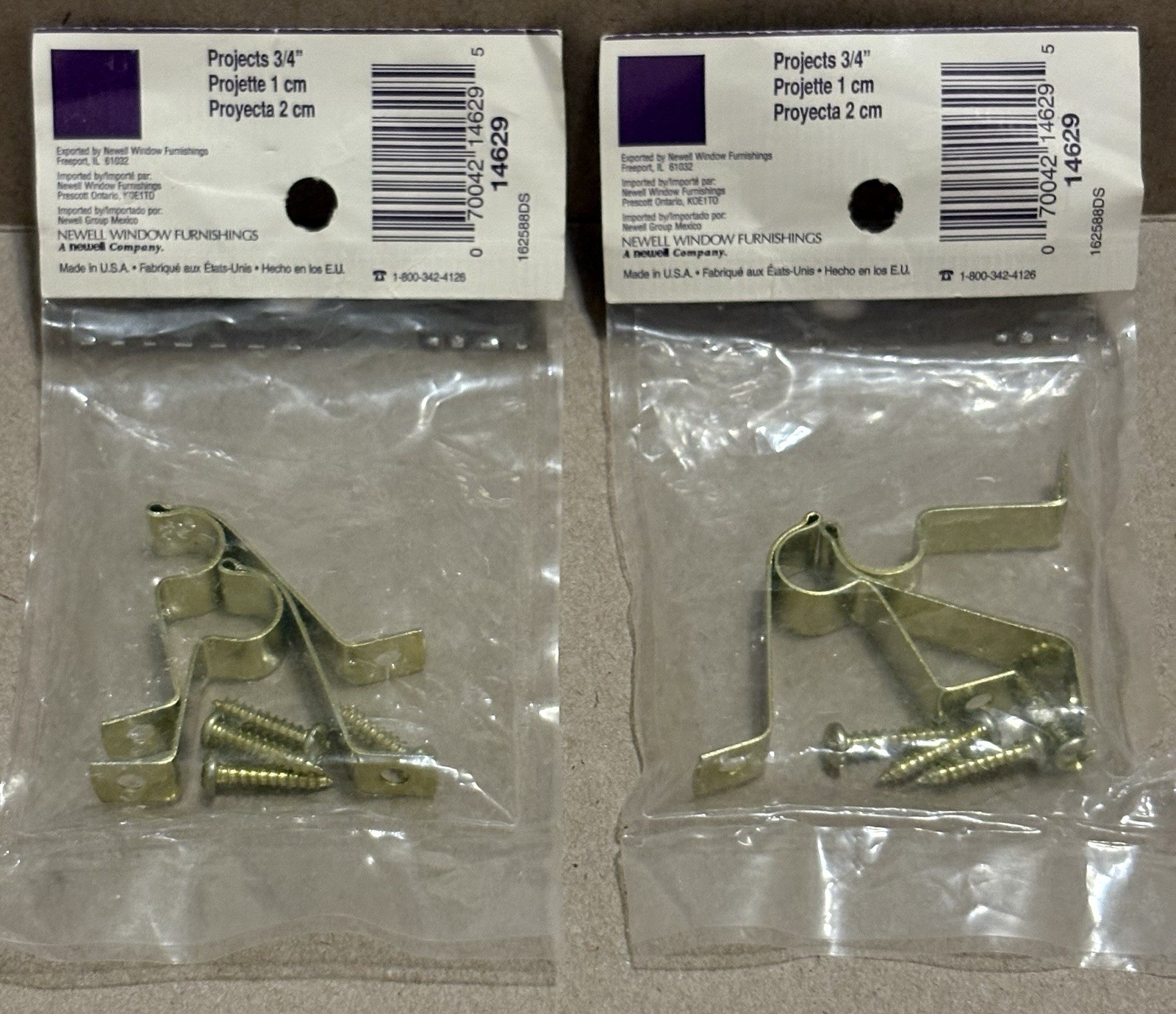 7/16” Cafe Curtain Rod Brackets In Gold Tone – Lot Of 2 Packages NIP