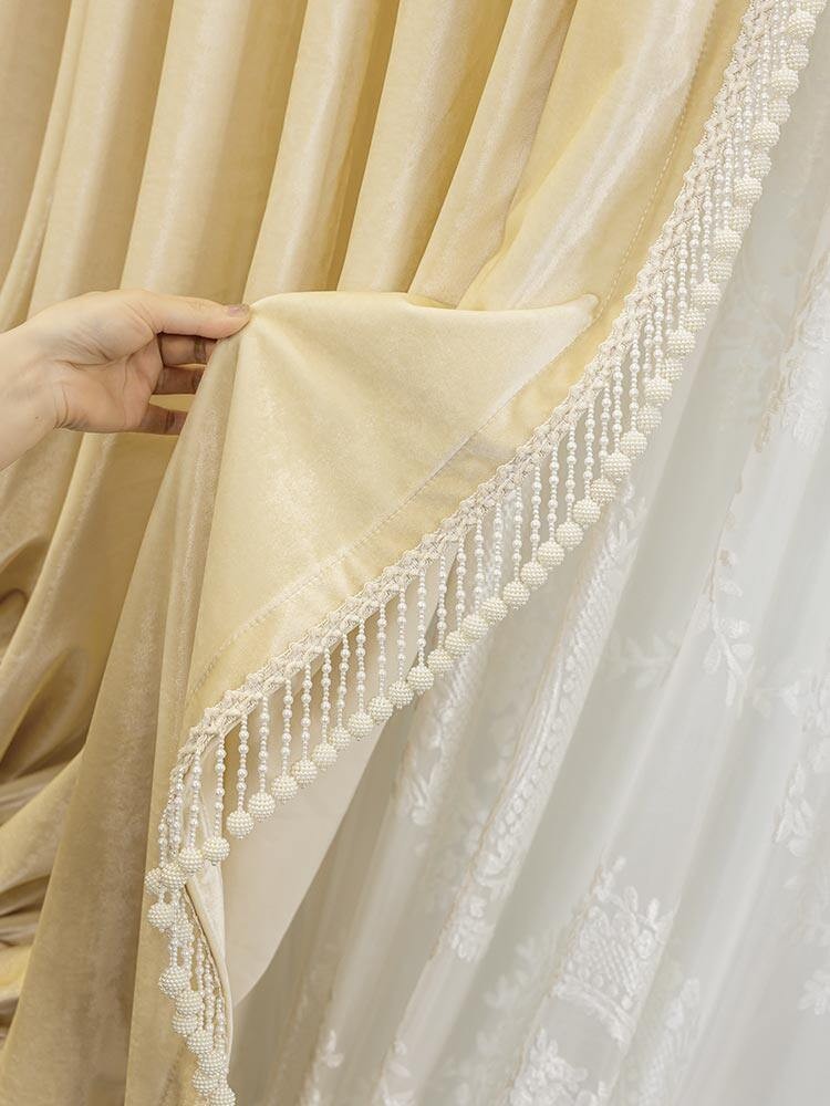 drawstring costom beige bean cloth flannel window blackout curtain tulle M1850