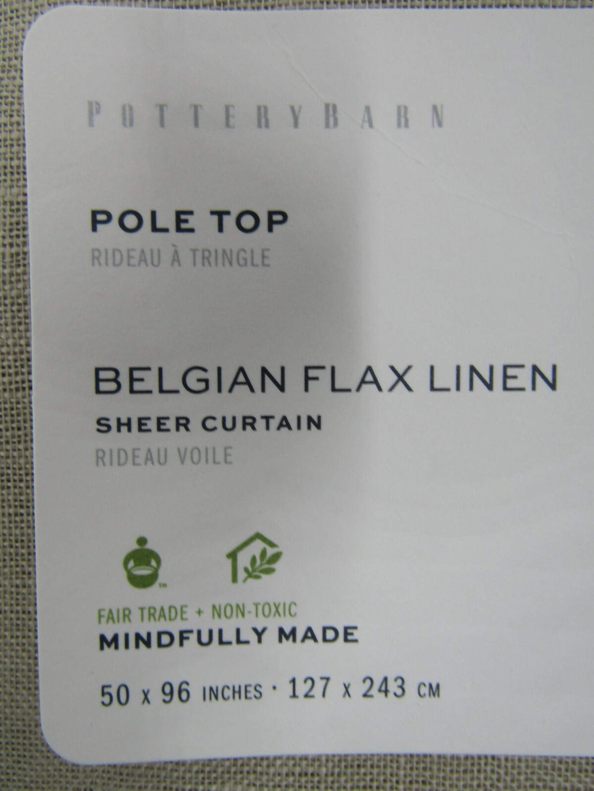 Pottery Barn Belgian Linen Libeco Sheer Drape Panel Curtain Flax 50x 96″ #Q46