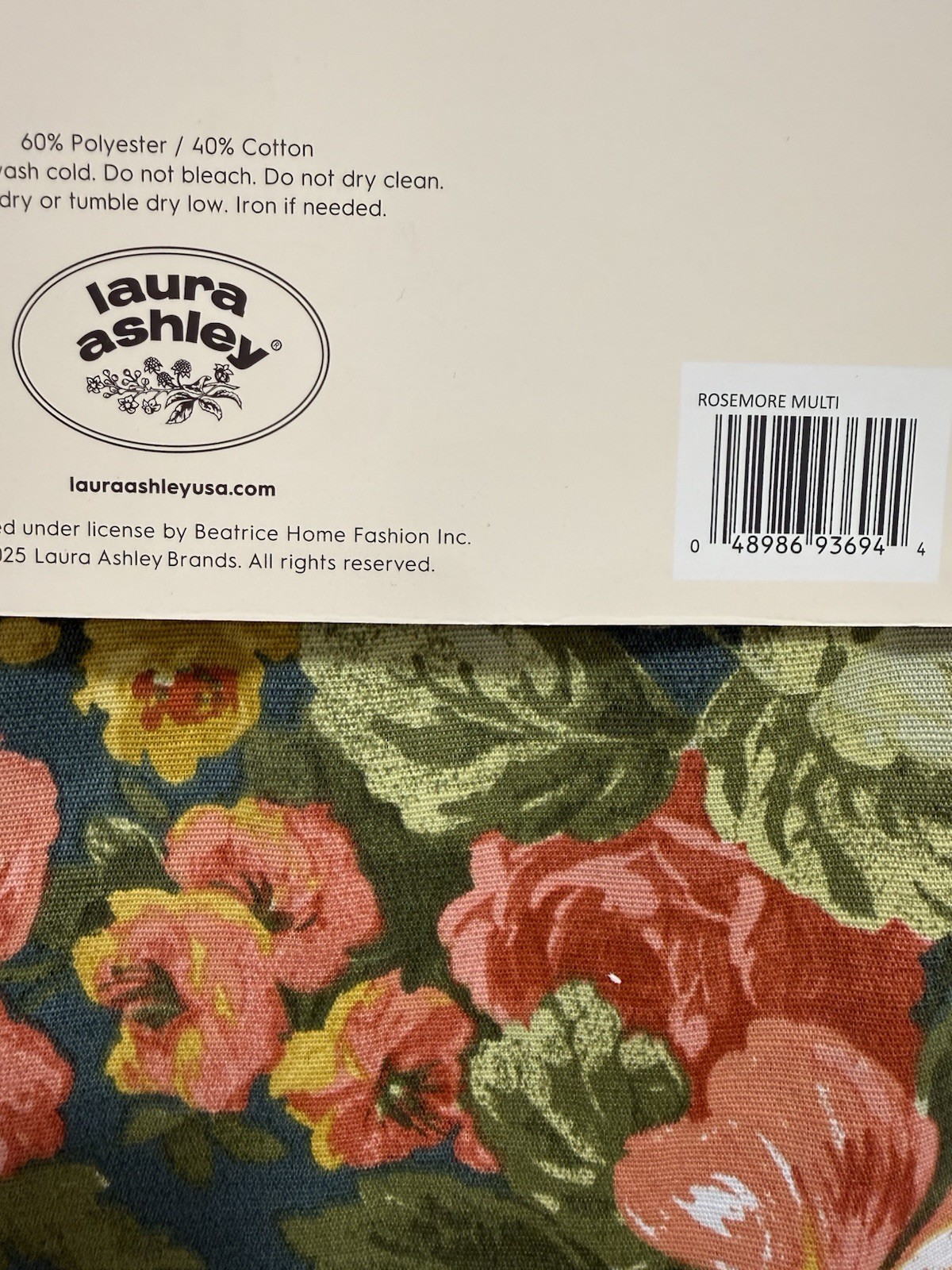 (2) Laura Ashley Rosemore Multi Floral Green Pole Top Back Tab Panel 96” New~
