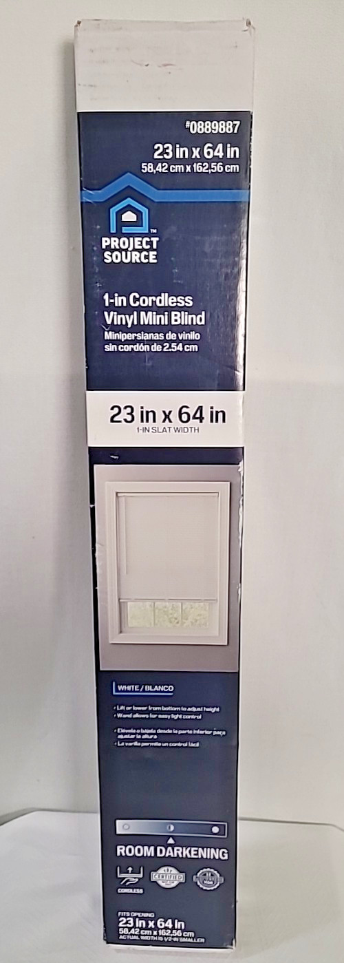 Project Source Room Darkening 1″ Cordless Vinyl Mini Blind White 27″ in x 64″