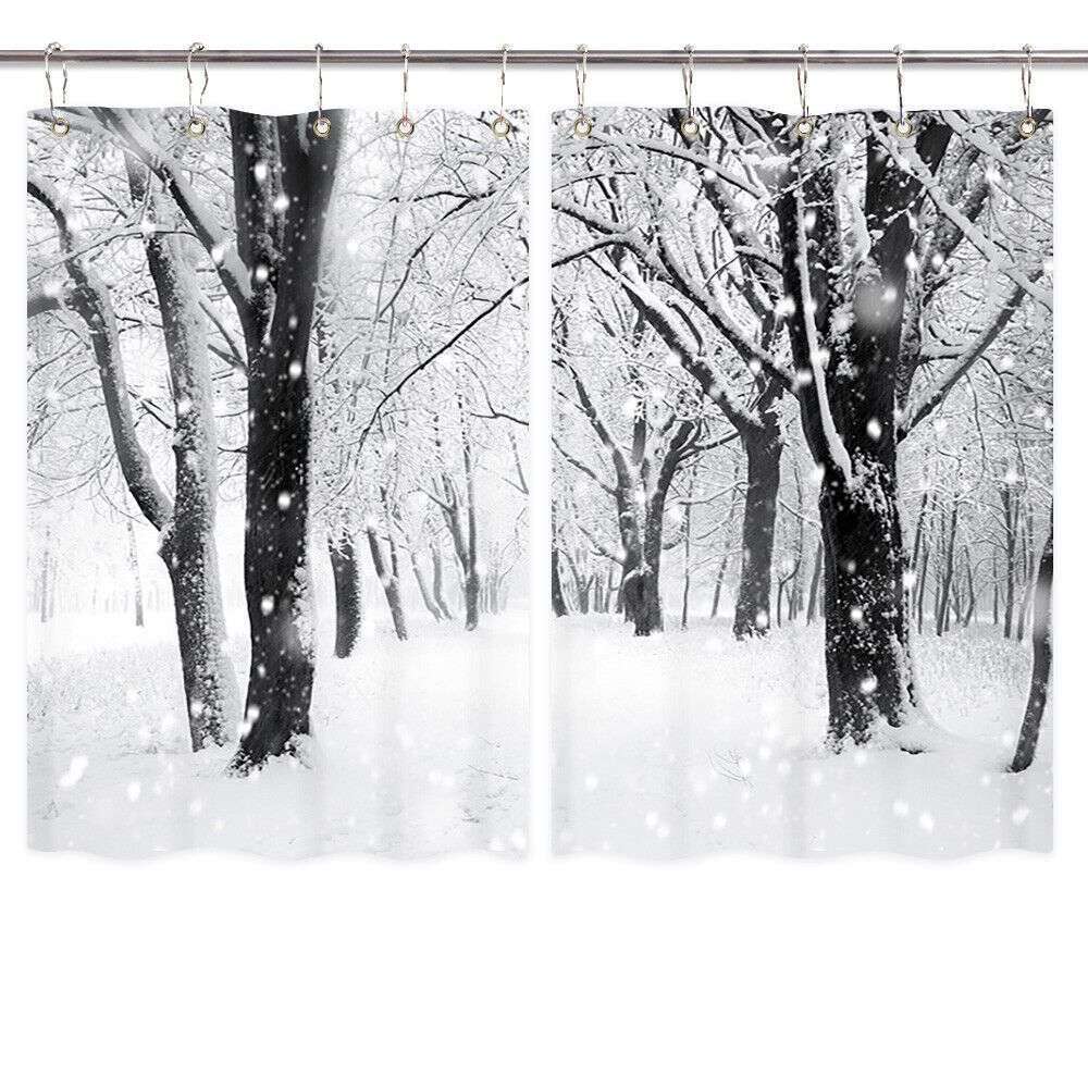 Snow Black and White 3D Curtains Window Drapes 2 Panel Set with Hooks Waterproof