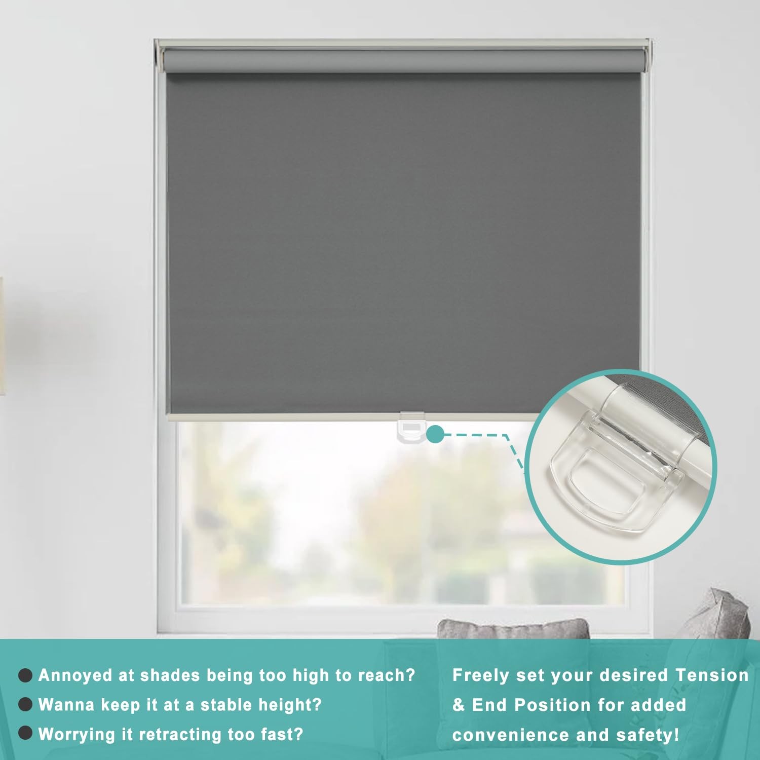 Cordless Roller Shades Blackout Blinds for Indoor Windows,Pull Down Darkening…