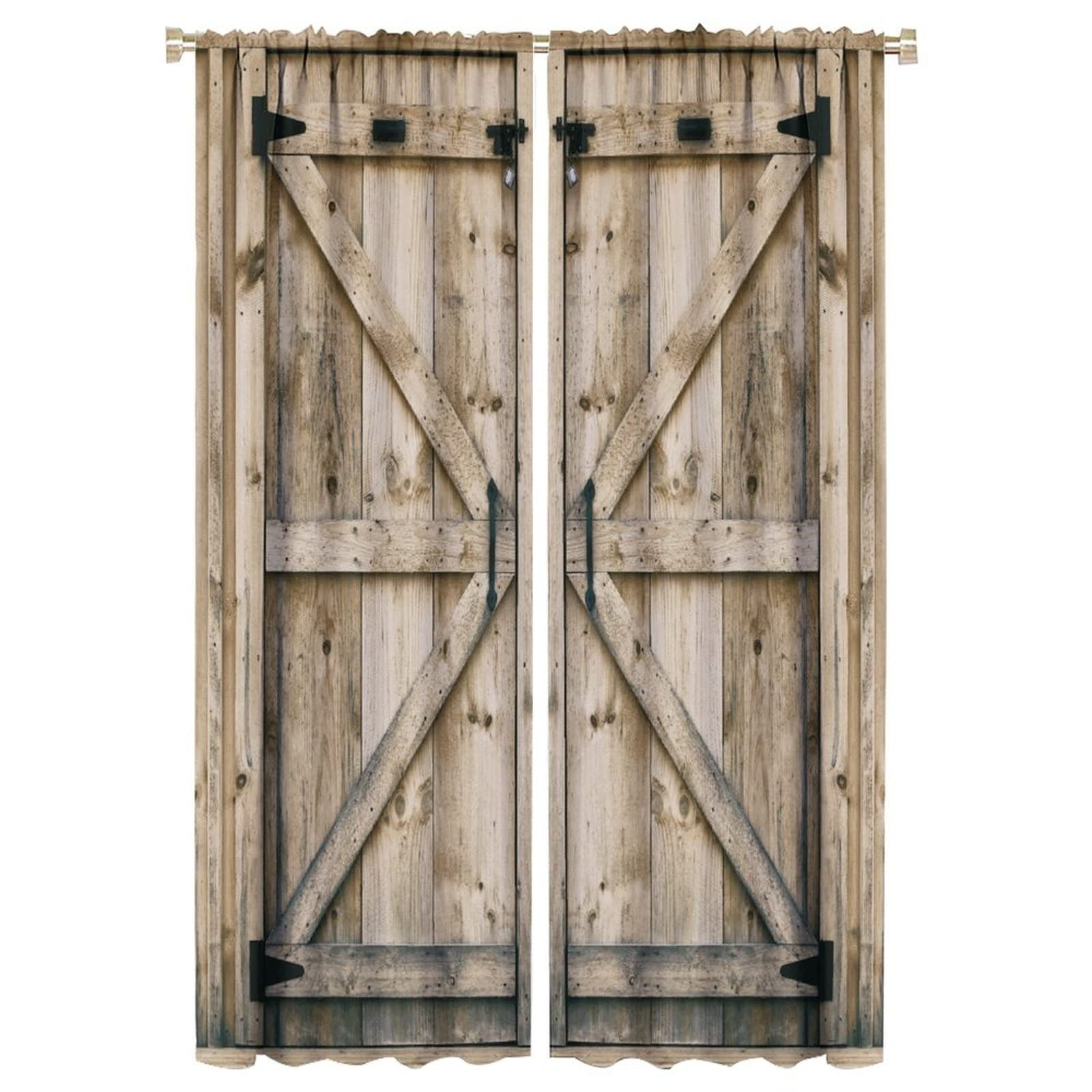 Godazzling Rustic Wooden Barn Door Blackout Windows Curtains Old Wooden Door