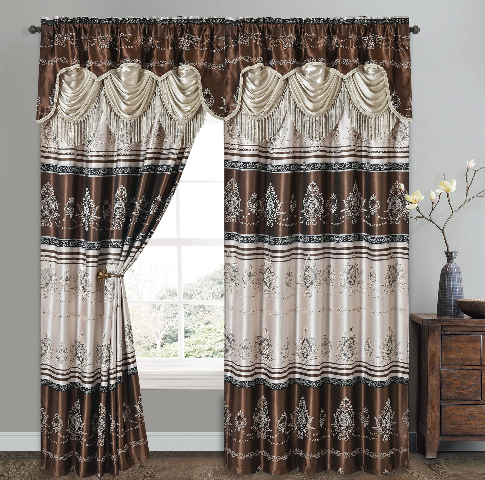 GOHD Harmony Horizon. Jacquard Window Curtain Panel Drape with Attached Fancy…