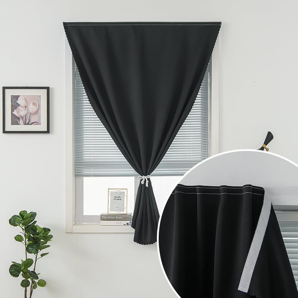 Adhesive Blackout Window Curtain Panel Self Stick Shade No Rod 35×71 inch Black