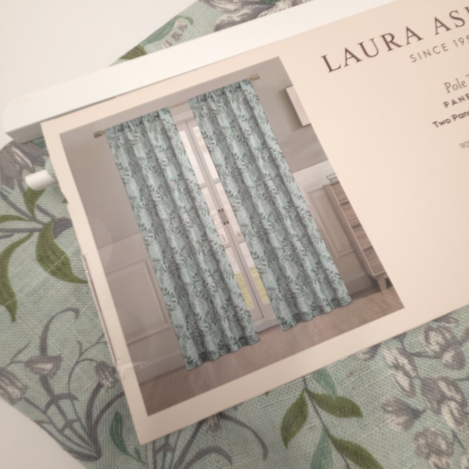 Laura Ashley Set 4 Mint Green Floral Fern Curtains 38×84 Cottage Botanical