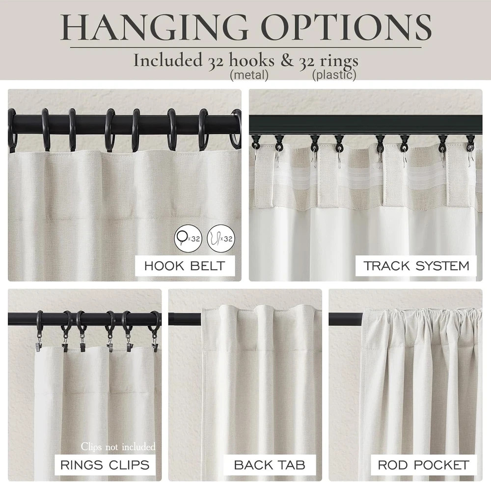78 Inch Long Linen Blackout Curtains, 2 Panels Set for 76-80 Inch Window Drapes