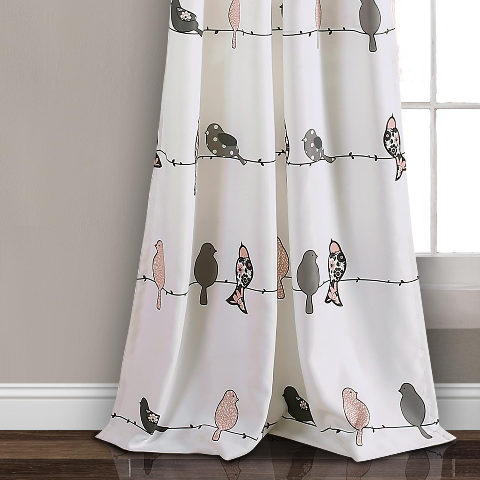 Bird Print Light Filtering Curtains 52″ x 84″ – Whimsical Floral Window Panels