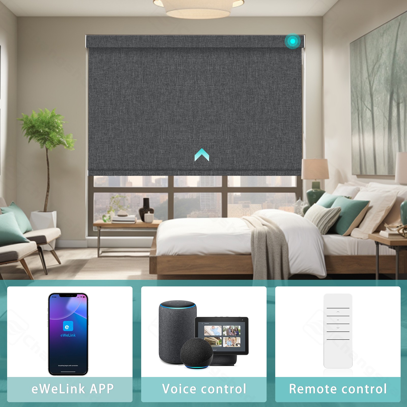 Changshade Smart Blackout Roller Shade with Remote Control Automatic Window Blin