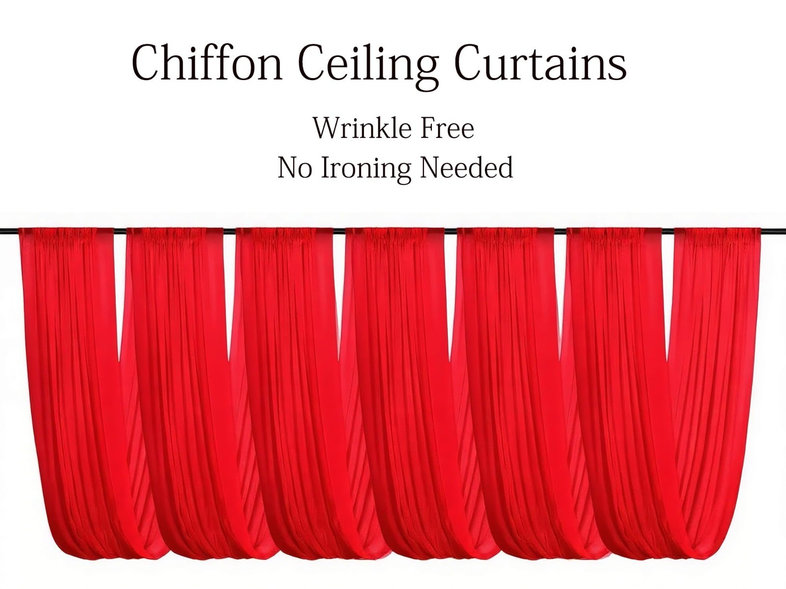 Red Chiffon Ceiling Drapes 5ft x 20ft – Wedding Drapery Fabric for Party Decor